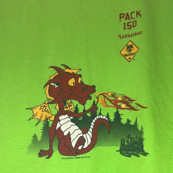 Gildan Green dragon Desing Kids T shirt size M infants Boy Scout shirt - Picture 3 of 8